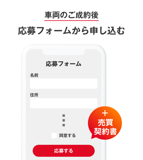 車両のご成約後、応募フォームから申し込み