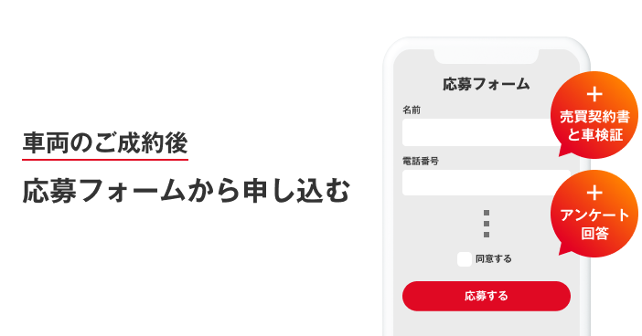 車両のご成約後、応募フォームから申し込み