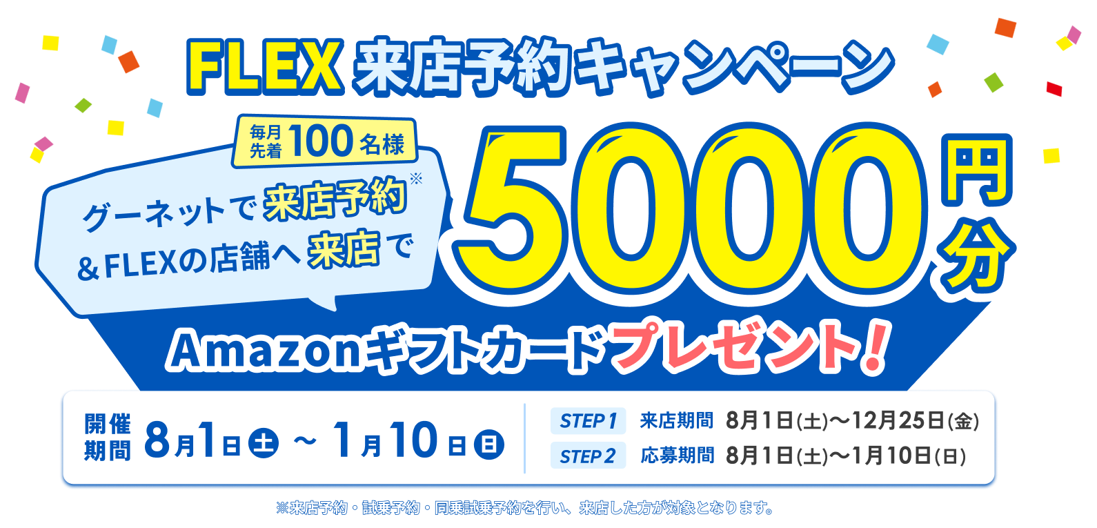 FLEX来店予約キャンペーン 毎月先着100名様 グーネットで来店予約＆FLEXの店舗へ来店でAmazonギフトカードプレゼント!