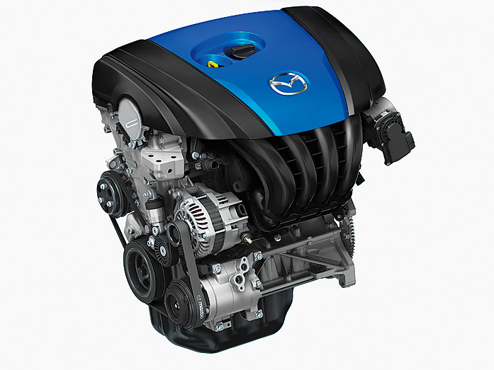 SKYACTIV-G:デミオにはプラットフォームの関係で4-2-1の集合排気は採用されていない。これを採用することにより、低速トルクの改善の半分をカバーできる。新型デミオでは、CVTにより制御してカバーしている。次に登場するのはアクセラ