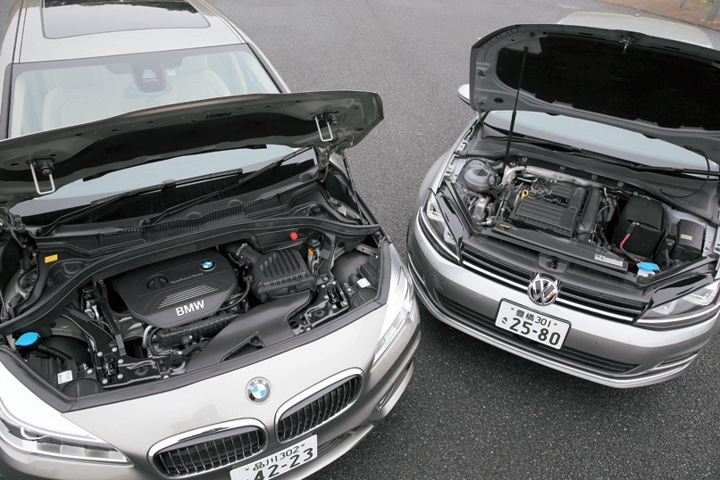 エンジンはBMW218iアクティブツアラーが1.5L、直3ターボなのに対し、ゴルフは1.4Lの直4ターボを搭載する