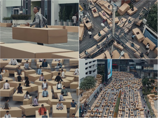 ダンボールのクルマで大渋滞!?　Uber（ウーバー）が圧倒的な規模の映像で訴えるのは？