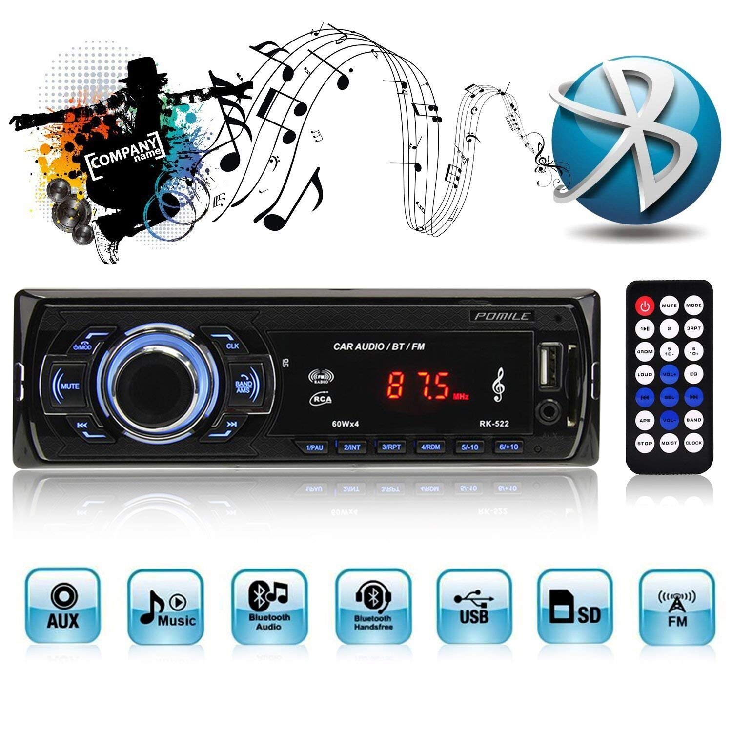 市場 カーオーディオ 1DIN カープレイヤー USB AUX SD対応 Bluetooth FMラジオ