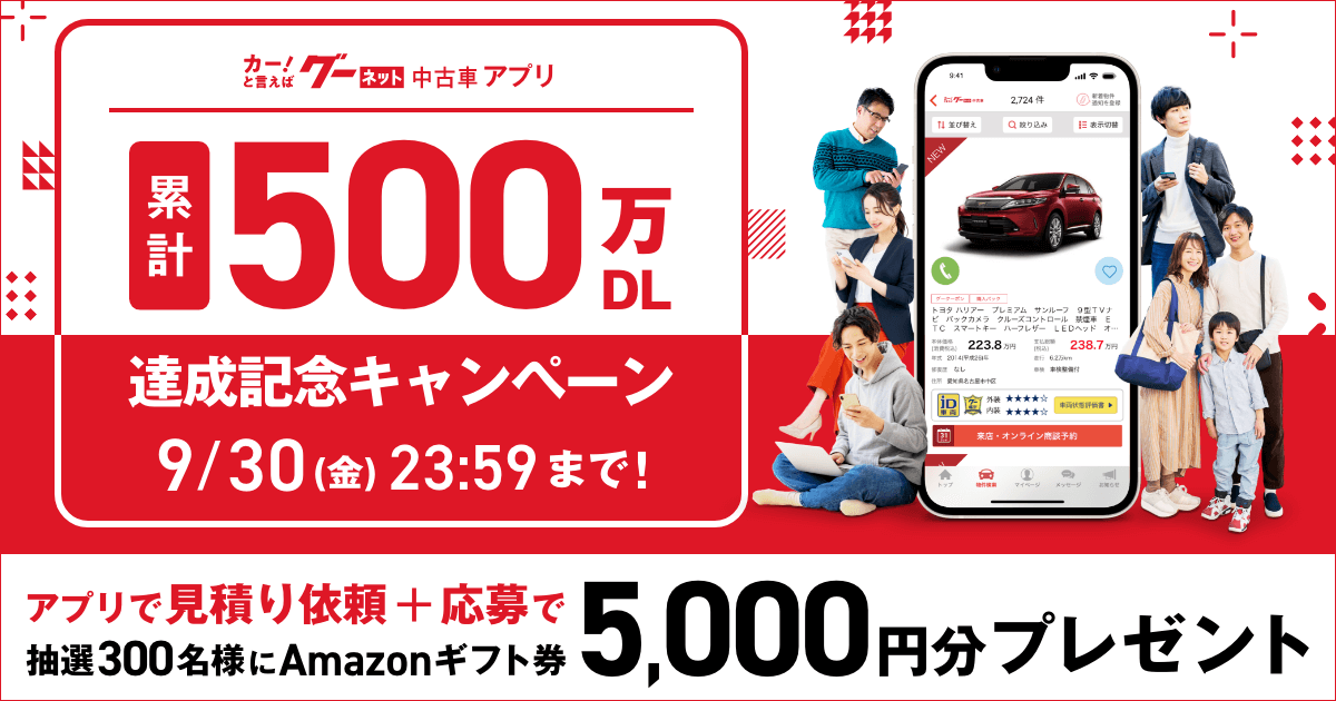 グーネット中古車アプリ累計500万dl達成記念キャンペーン