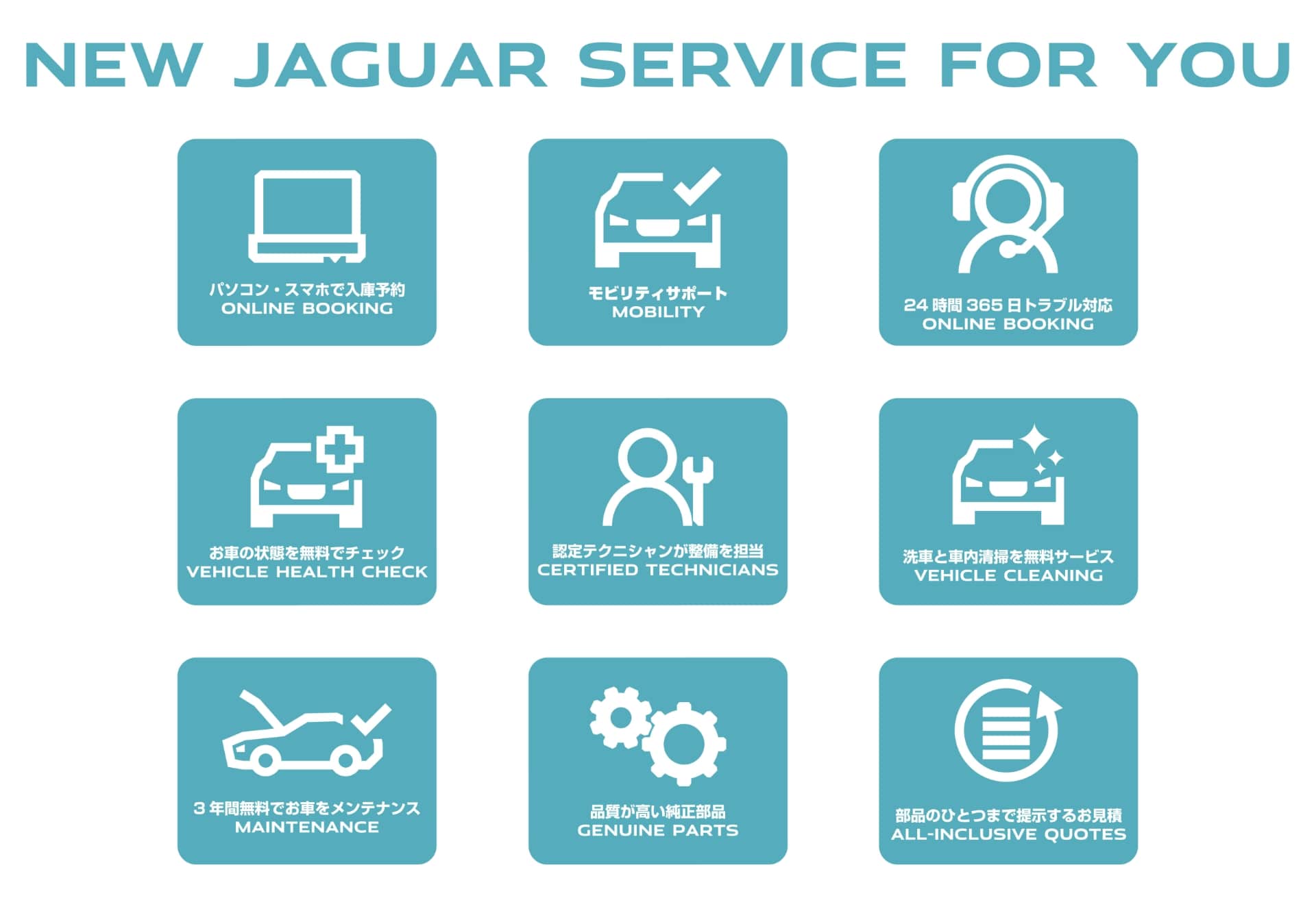 「NEW JAGUAR SERVICE FOR YOU」サービス一覧