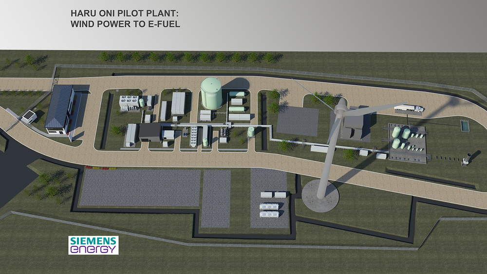 ポルシェが公開したシーメンス エナジーと協業して取り組む「e-fuel」試験工場の完成予想図