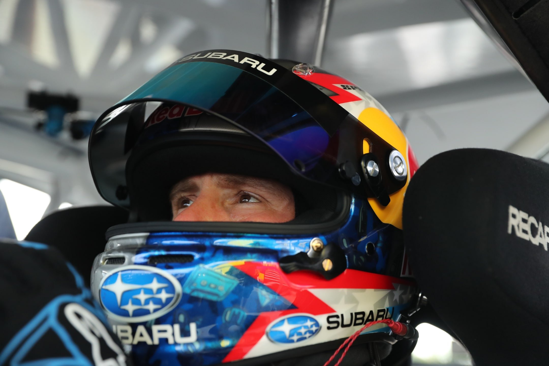 ラリークロスカー41号車 WRX STIで発進練習に臨むスコット・スピード選手