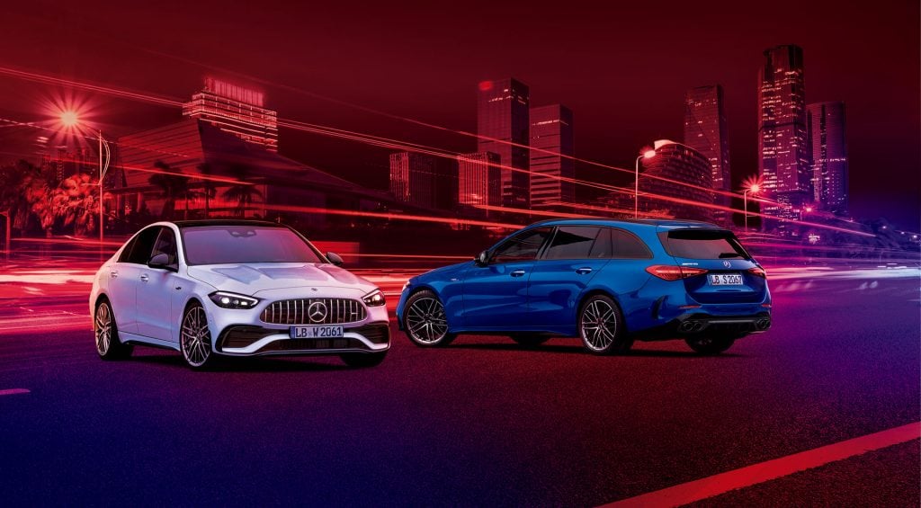 （写真左から）メルセデスAMG C43 4MATIC、メルセデスAMG C43 4MATIC ステーションワゴン