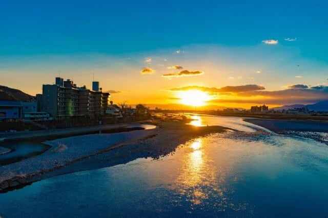 圧巻の長良橋からの夕焼け