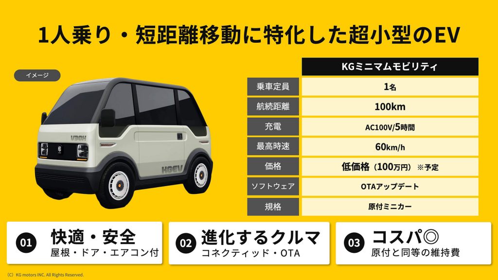 1人用“チョイ乗りEV”量産化へ！KGモーターズ「ミニマムモビリティ」試作1台目完成 | 中古車なら【グーネット】