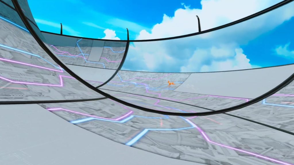 VRゴーグル装着時の映像:XRにてハーフパイプを滑走するイメージ