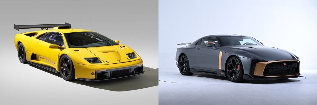 2000 Lamborghini Diablo GTR(左)と2024 Nissan GT-R50 by Italdesign