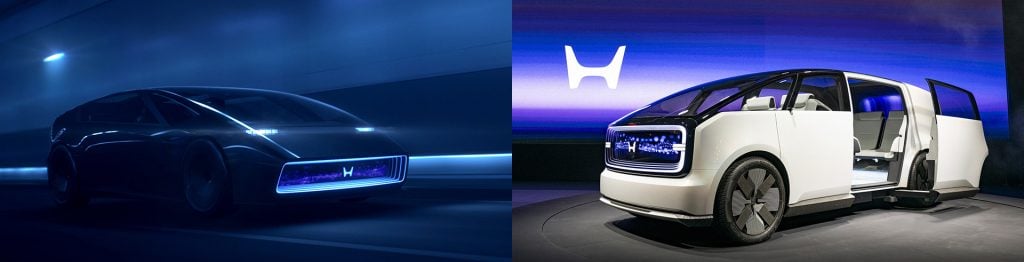 CES 2024で発表したHonda 0コンセプトシリーズ「SALOON」(左写真)と、「SPACE-HUB」