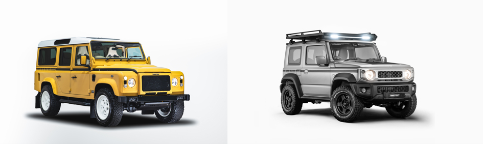 左:ファミリー向けモデル「TWISTED T110」/右:カスタムデモカー「TWISTED TJ」