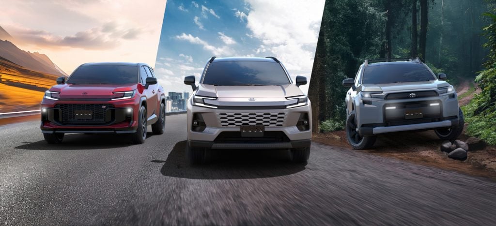 (左から)RAV4 GR SPORT、RAV4 CORE、RAV4 ADVENTURE(いずれもプロトタイプ)