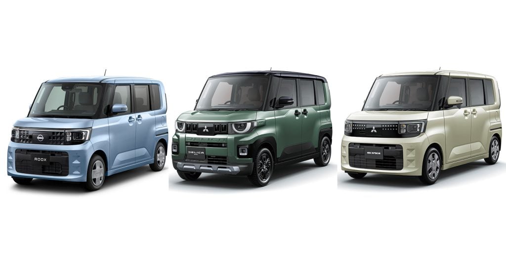 （写真左から）日産 ルークス、三菱 デリカミニ、eKスペース