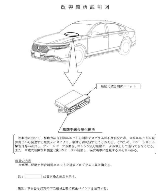 ホンダ アコード リコール 改善箇所説明図